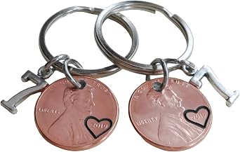 JewelryEveryday Custom 2 Penny Keychains, 2019 Penny Keychains With Number 7 Charm, Couples Anniversary Key Chains, For Husband, Wife, Boyfriend, Girlfriend