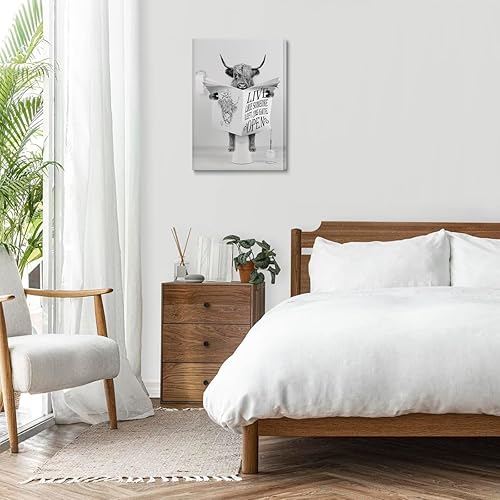 Miniatura 7 de Divertido arte de pared de vaca de las tierras altas en la bañera, lienzo blanco y negro de vaca en el baño, decoración de baño infantil (12 x 16