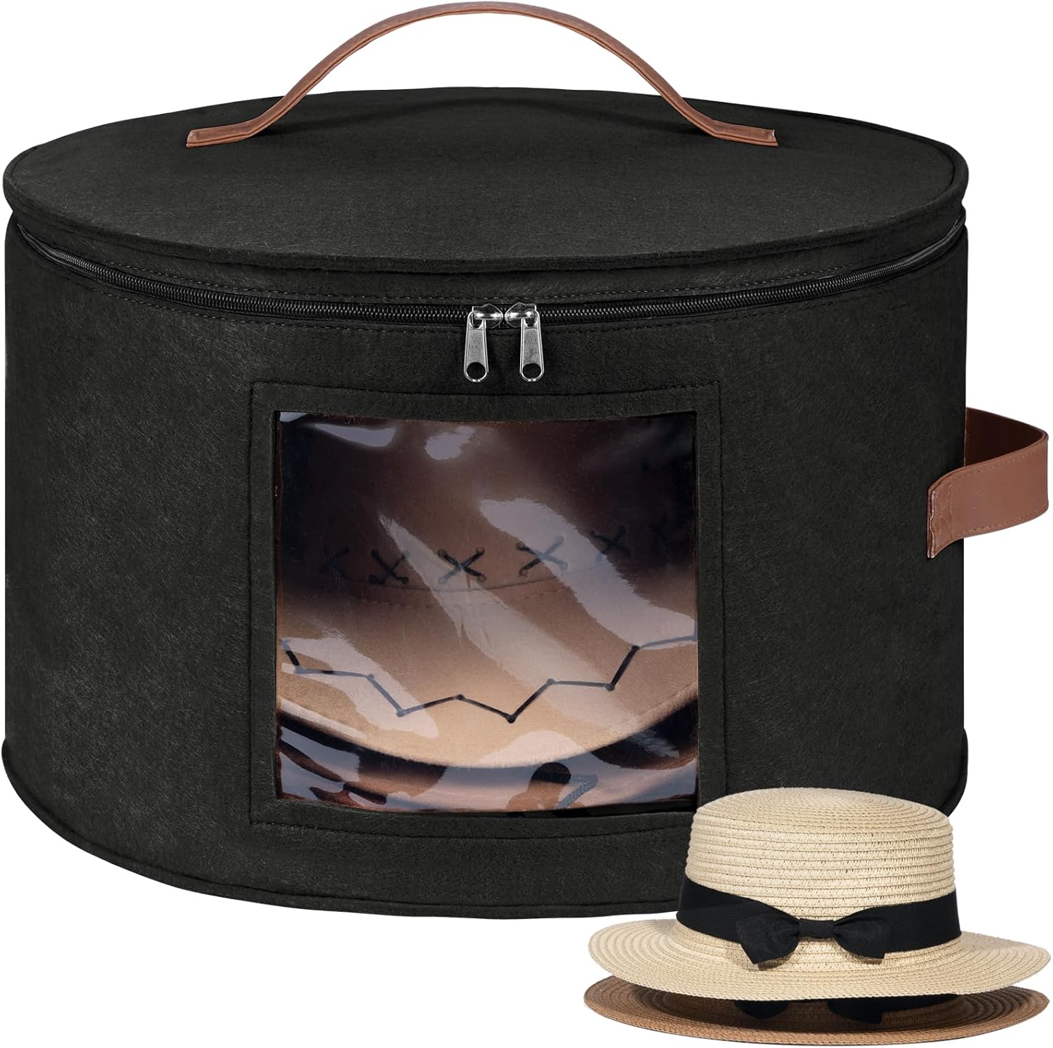 Lifewit Round Felt Hat Box Black 1 Pack and 10 Compartments Hat Organizer for Baseball Caps Black 1 Pack