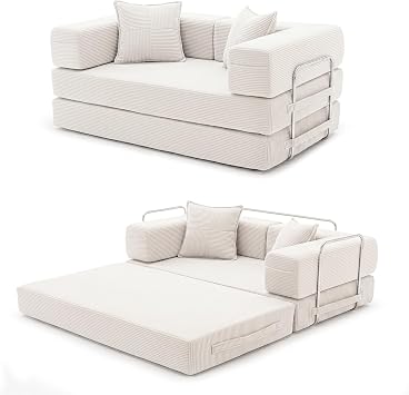 YINIX Folding Sofa Bed 160cm King Size, Convertible Modular Sofa, Corduroy Boneless Couch with Metal Frame, 2 Seater Floor Futon Mattress, Non Slip Base, Washable Cover