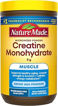 Nature Made Micronized Creatine Monohydrate Powder 5 g per Serving, Unflavored Drink Mix Powder, Muscle Support, 450 g, 90 Day Supply