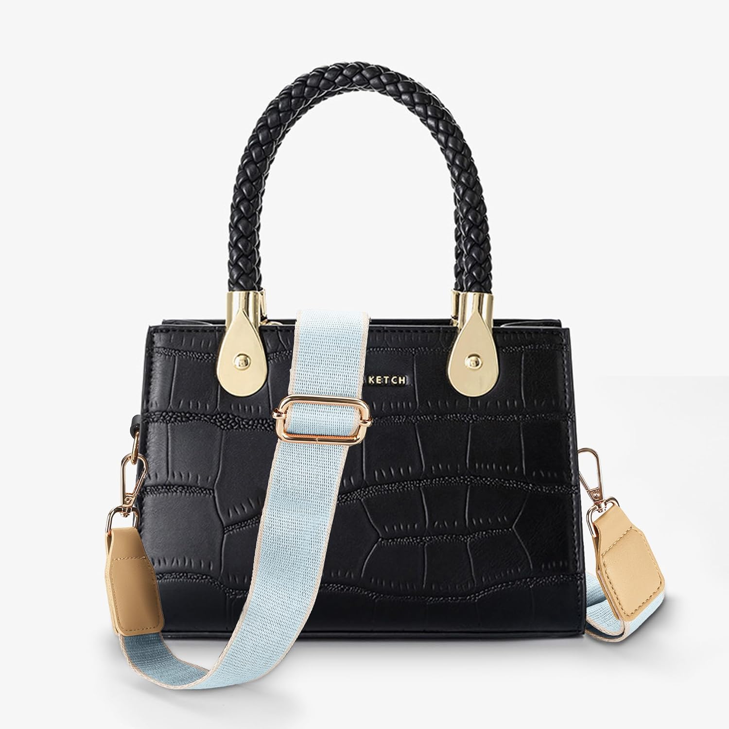 Purse Straps Replacement Crossbody, Universal Wide Shoulder Strap for Bags Adjustable Straps for Handbags, Gold Buckle - Light Blue - Image 2