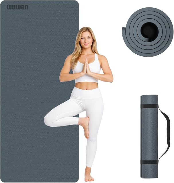 10 mm Yoga Mat 72"x26" TPE Non-Slip Exercise Mat 0.4" Thick, Easy-to-Carry Fitness Mat for Yoga, Pilates & Workout, Made with Recyclable Material, Durable, Easy to Clean