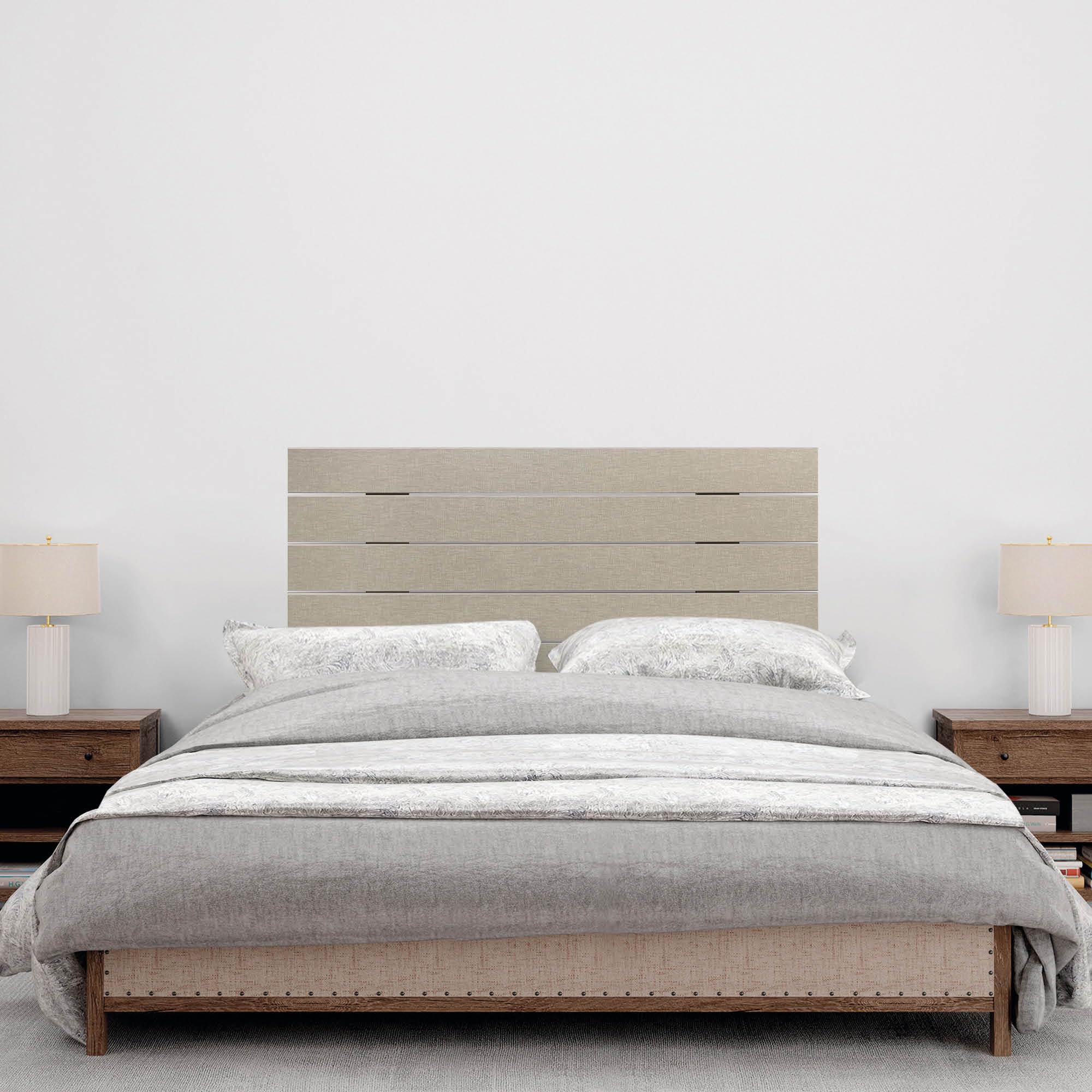 DHOME Recyceltes MDF Holz Kopfteil im Palettenstil Horizontales Bed Pallets Beschläge inklusive (80x46 Palette 5, Leinen-Finish)