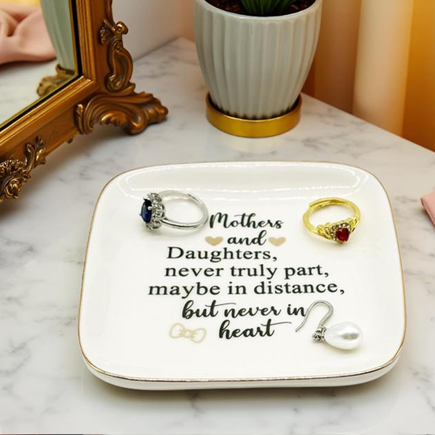 Gifts for Mom from Daughter, Ceramic Jewelry Tray Dish, Christmas, Birthday, Mothers Day Gifts from Daughter, Mom Gifts Ring Holder Trinket Dish, Small Ring Dish Nightstand Jewelry Plate Dish - Image 6