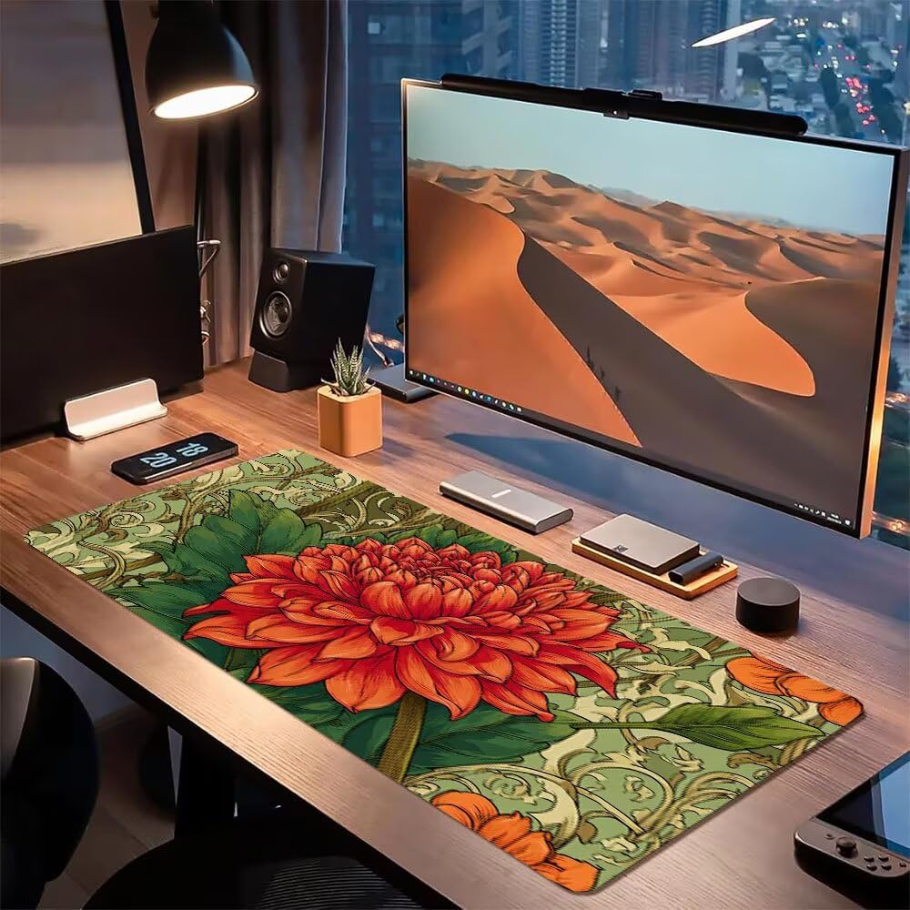 Podkładka pod mysz XXL 1400x600x3mm kwiaty, pomarańczowa podkładka pod mysz do gier, poprawa precyzji i szybkości, podkładka pod mysz do gier antypoślizgowa gumowa podstawa, dekoracja biurka MM-249