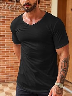 Mens Muscle V Neck T Shirt Fitted Gym Workout Short Sleeve Bodybuilding Tee