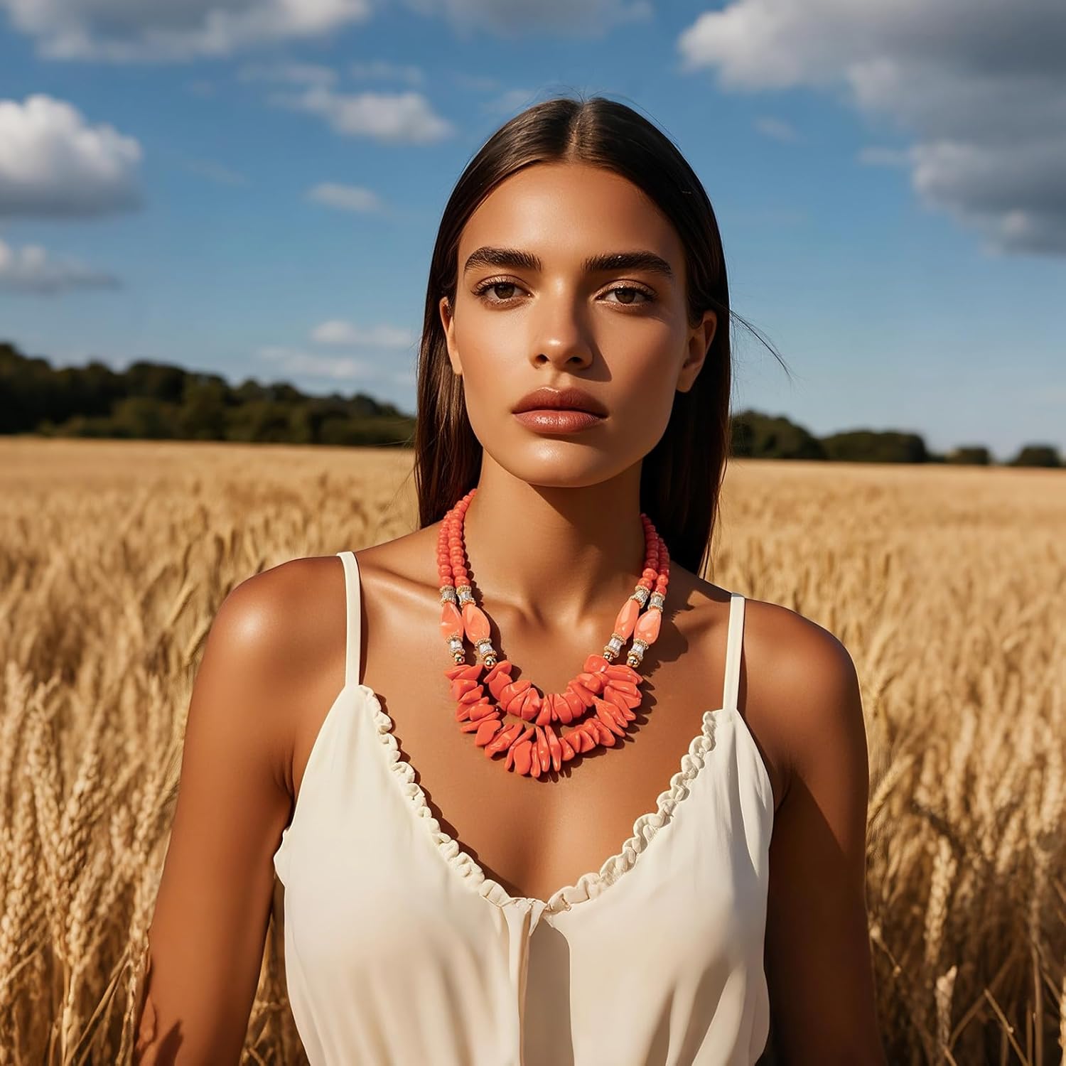 Bocar 2 Layer Statement Chunky Clavicle Necklace With Double Layered Irregular Beads Necklaces for Women (NK-10789) - Image 3