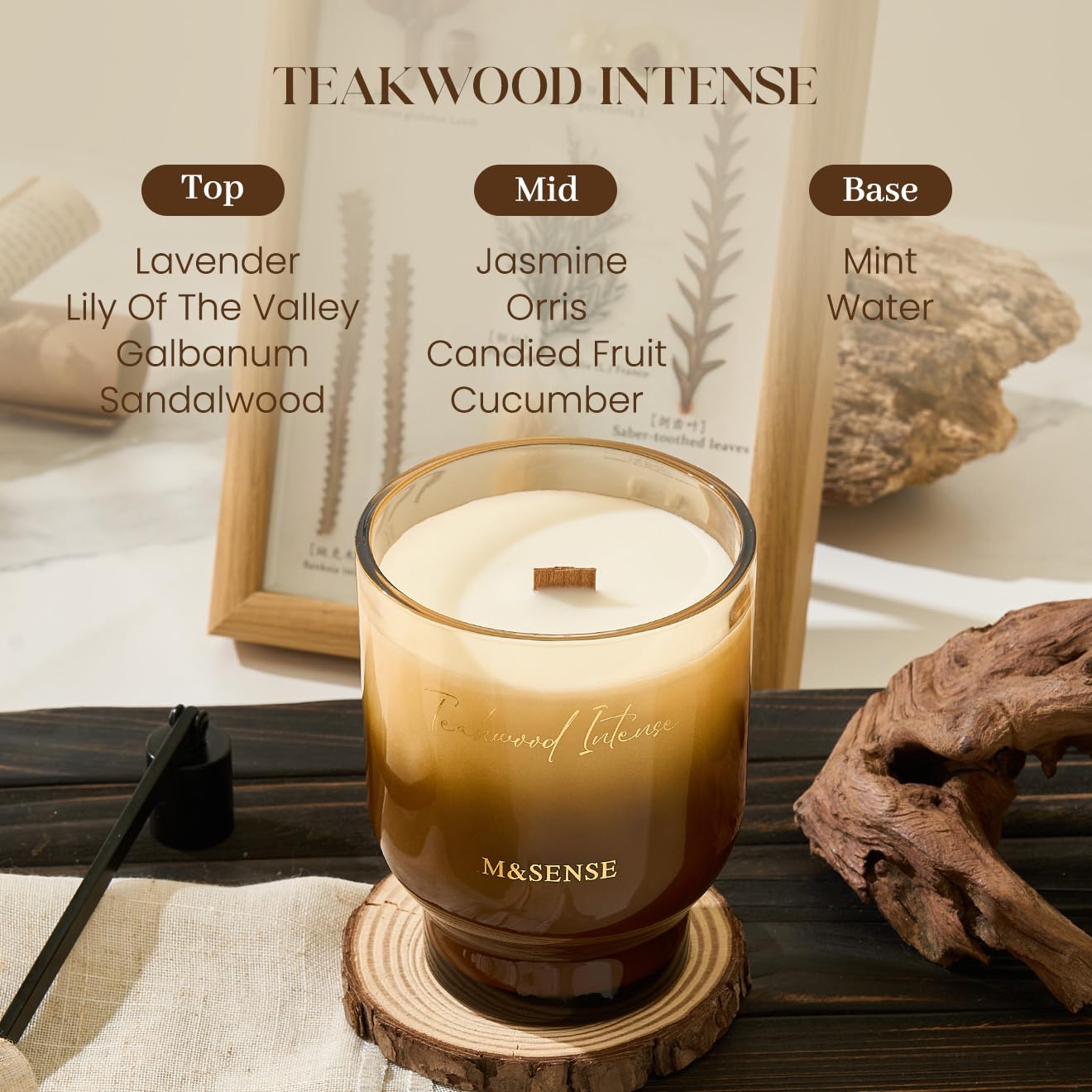 M&SENSE Large Scented Candle with Crackling Wick, Teakwood Intense 470g, Burn Time: Up to 110 Hours, Perfect Christmas Gifts for Women - Image 3