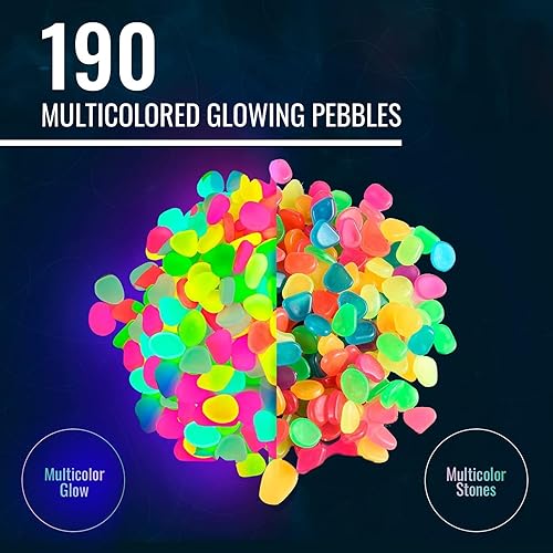 Miniatura 2 de Graham Products Rocas que brillan en la oscuridad 190 unidades, piedras brillantes para pecera, decoración de patio para interiores y exteriores,