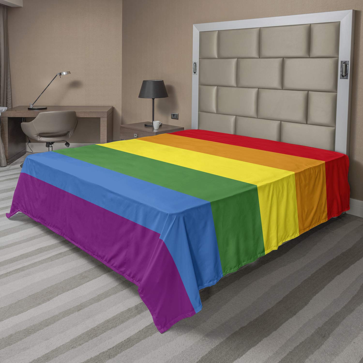 Ambesonne Pride Flat Sheet, Horizontal Rainbow Colored Flag of Gay Parade Freedom Equality Love Passion Theme, Soft and Comfortable Top Sheet Decorative Bedding 1 Piece, Full Size, Multicolor