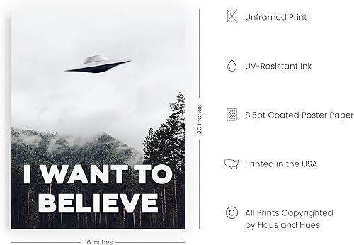 Miniatura 2 de HAUS AND HUES Póster de The X Files I Want To Believe, arte de pared OVNI, decoración de habitación de ciencia ficción, póster X-Files (sin marco,