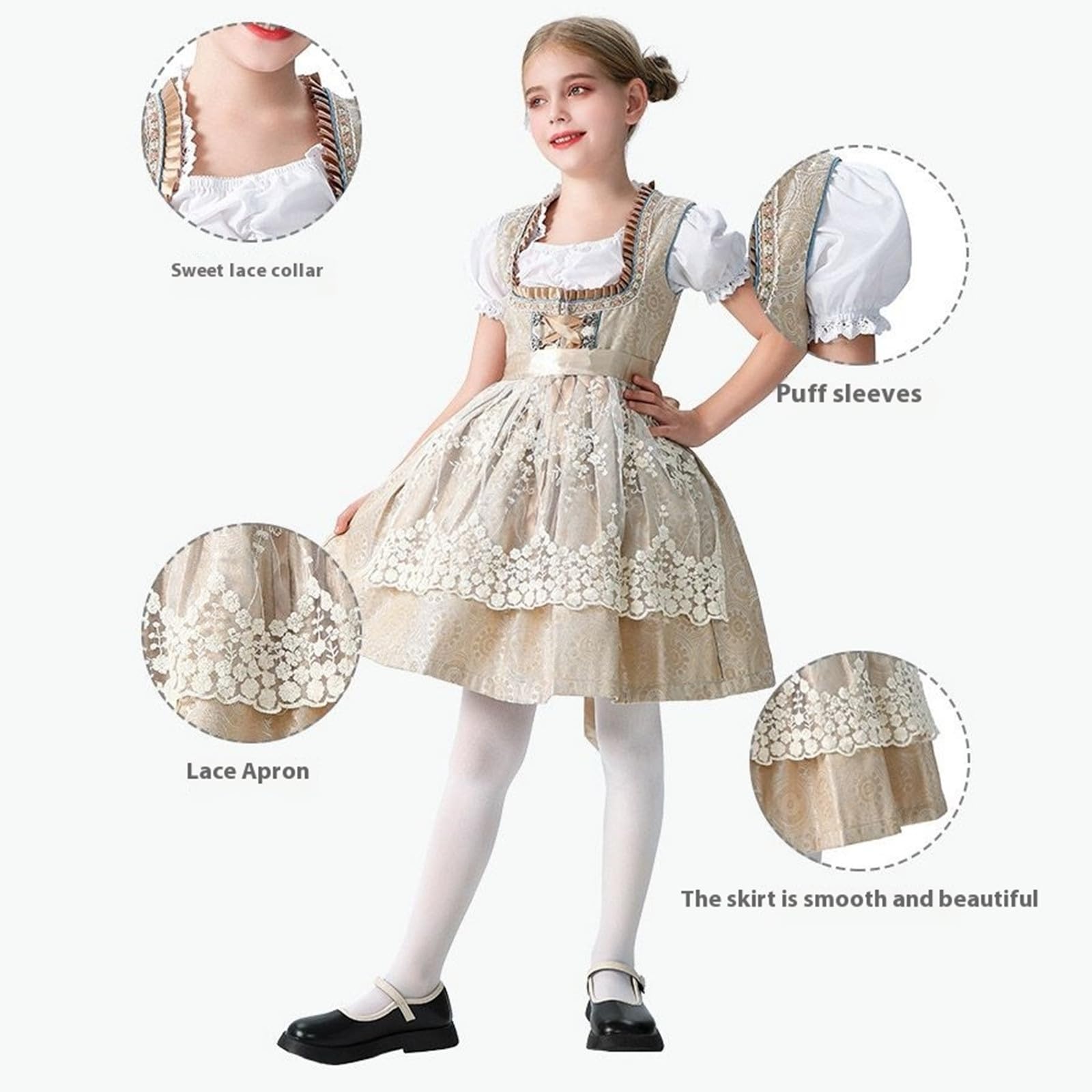 Vestito Tradizionale Bambina Abito Tirolese da Ragazza Bambine Carini Floreali Estivi Casual Tessuto Morbido Confortevole Tenuta con Grembiule in Pizzo a Maniche Corte Festa della Birra per Carnevale