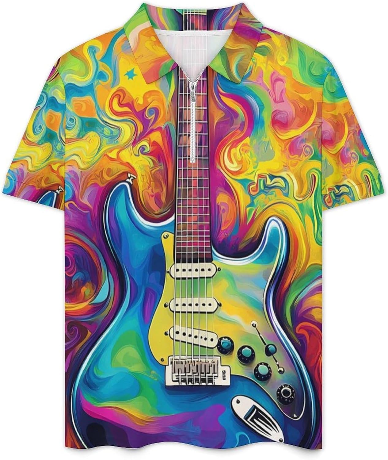 Tie-Dye Guitar Mens Polo Shirts Track Suits 2 Piece Short Sleeve Sweatsuit 1/4 Zip Golf Loungewear for Sports