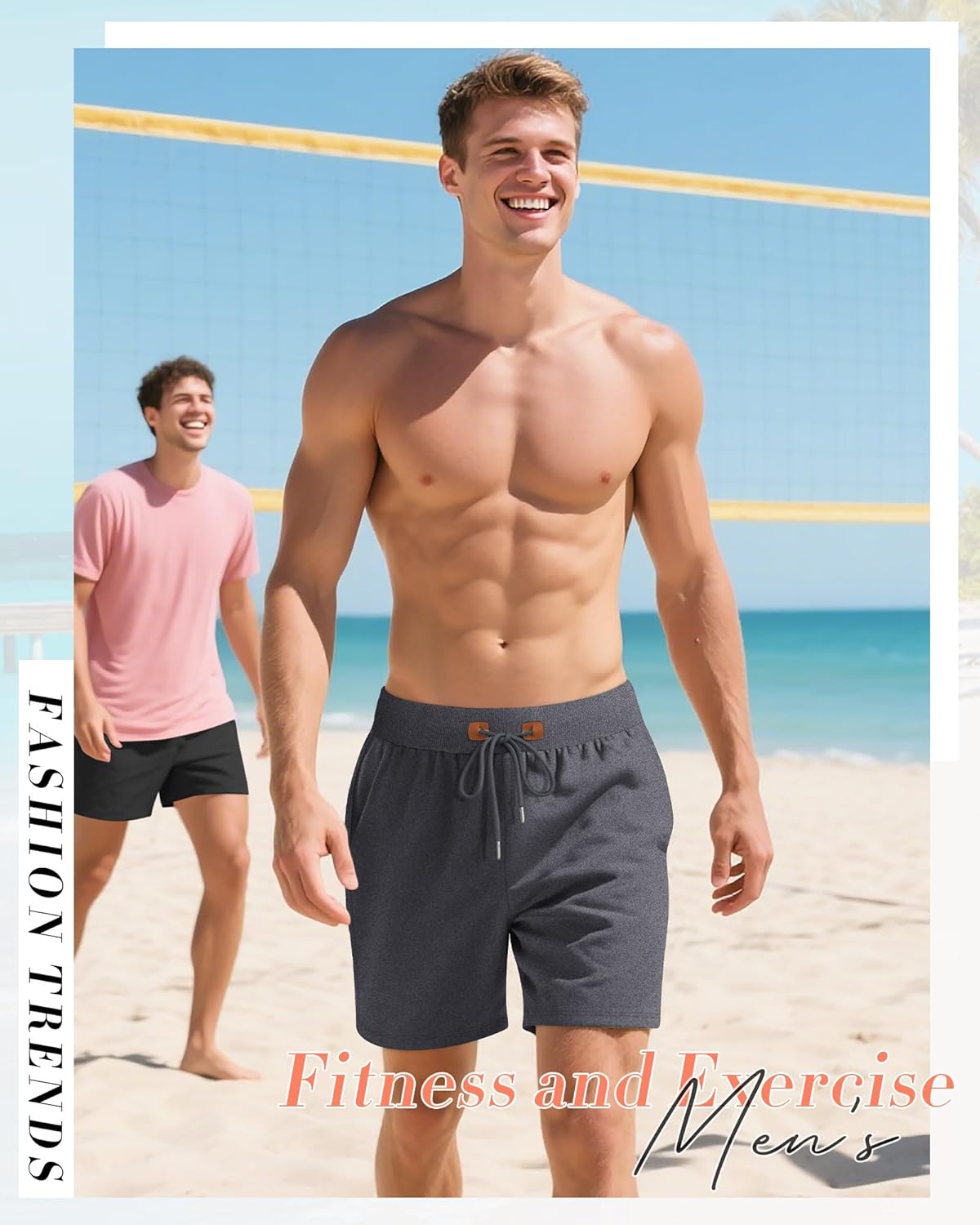 Neer 3 Pack Men's Gym Athletic Drawstring Shorts, Elastic Waist Casual Beach Workout Running Shorts with Pockets Summer Wear - Image 7