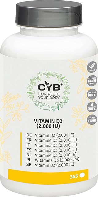 CYB Vitamin D3 2000 I.U. - 50µg Pure, High Dose D3 - 365 Vegetarian Tablets (2 Year Supply)