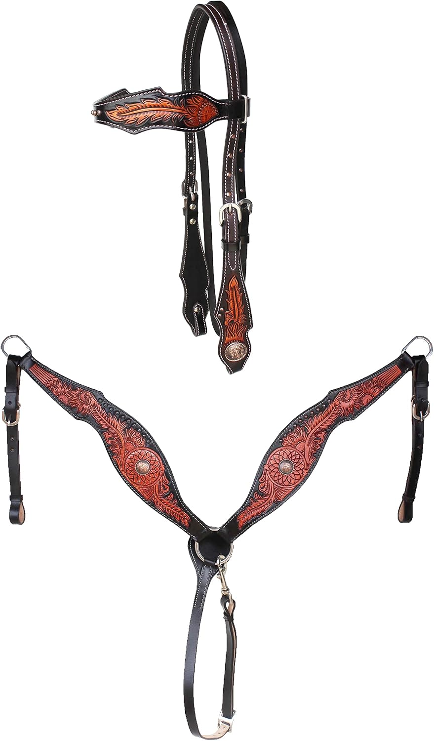 CHALLENGER Horse Western Dreamcatcher Sunflower Tooled Headstall Bridle & Breast Collar Set 78FK12B