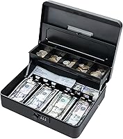 Vista 1 de Tera Caja de dinero grande con bandeja de dinero y cerradura de combinación 4 billetes 5 ranuras para monedas caja de dinero portátil de metal