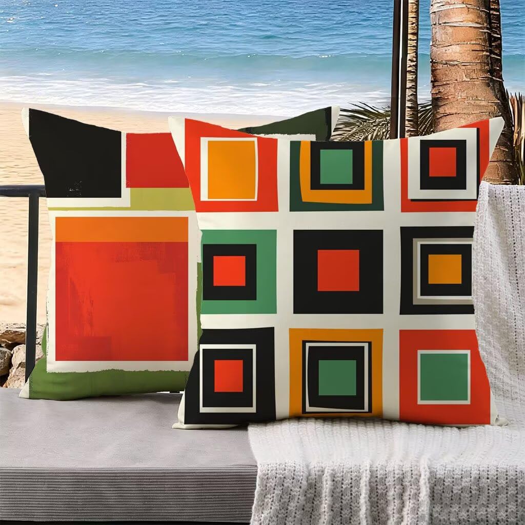 Housse de coussin 60x60 lot de 2 en lin géométrique abstrait