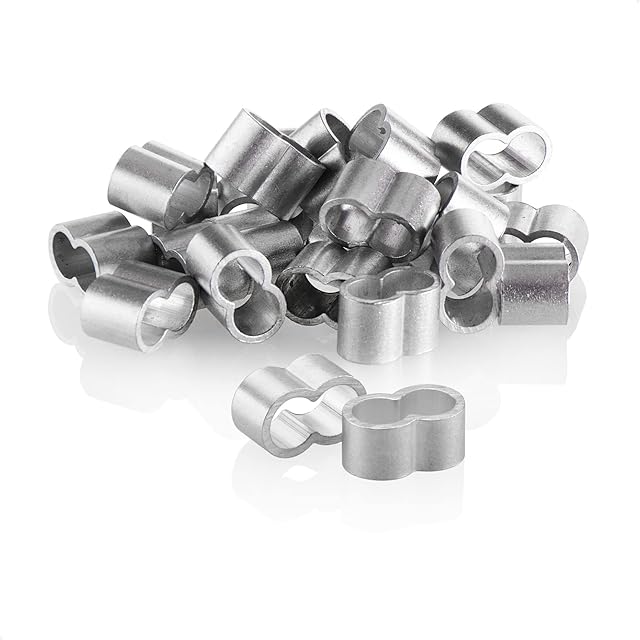 COM-FOUR® 24x zaciski linowe 6mm - aluminiowe zaciski dlawikowe - tulejki zaciskowe do lin ekspanderowych - podwójne tulejki do tasm elastycznych - zaciski do plandek (kolor srebrny - 06mm)