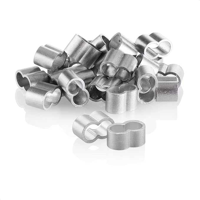 Lot De 60 Serre-câbles En Aluminium Double Manchon - 5 Mm - Pour Cordes élastiques, Câbles, Bâches