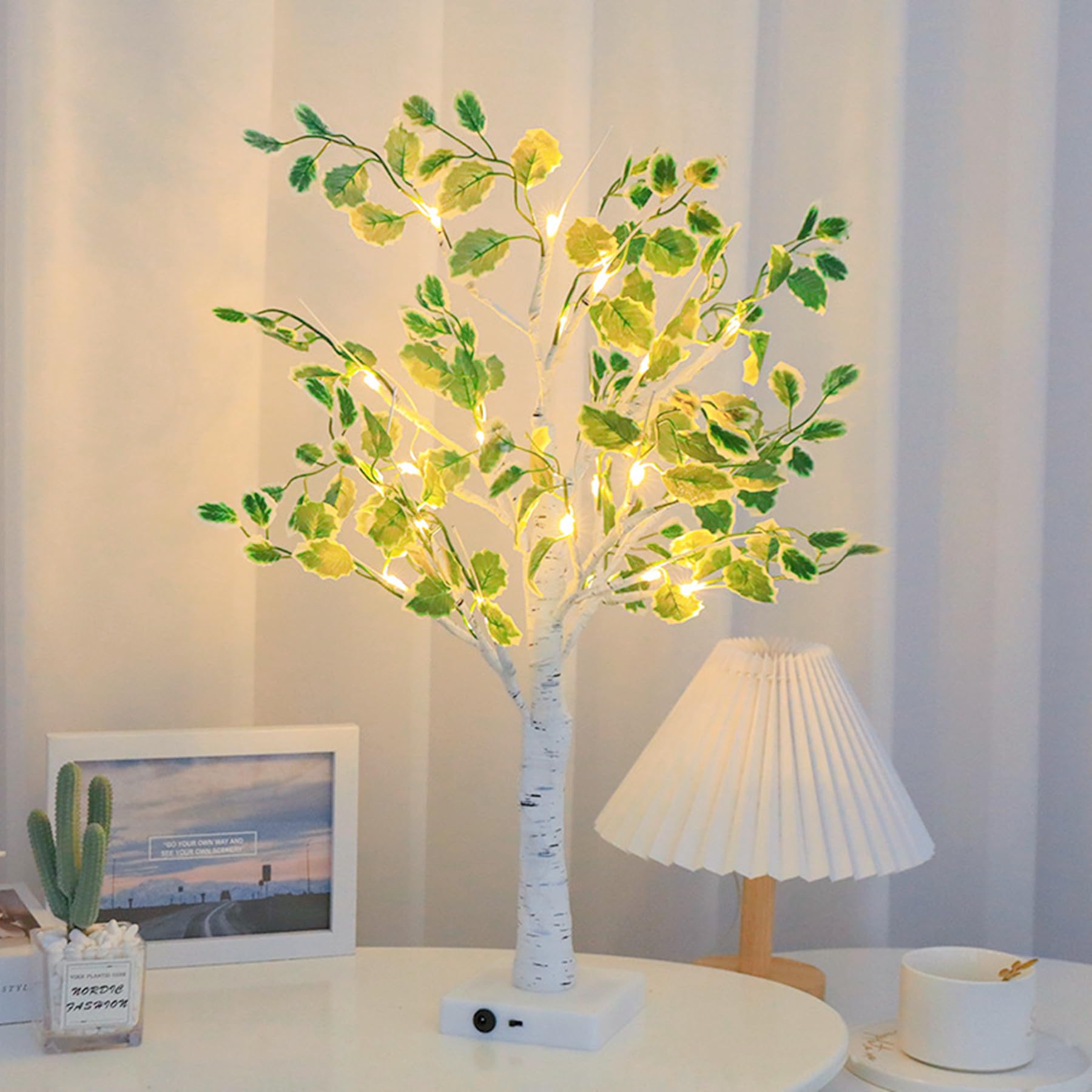 Christmas tree,Artificial Christmas Mini Fake Tree Tabletop Bonsai Decorations with Warm White LED Lights and Artificial Leaves for Home Christmas Party Anniversity,USB or Battery,20Inch/50CM