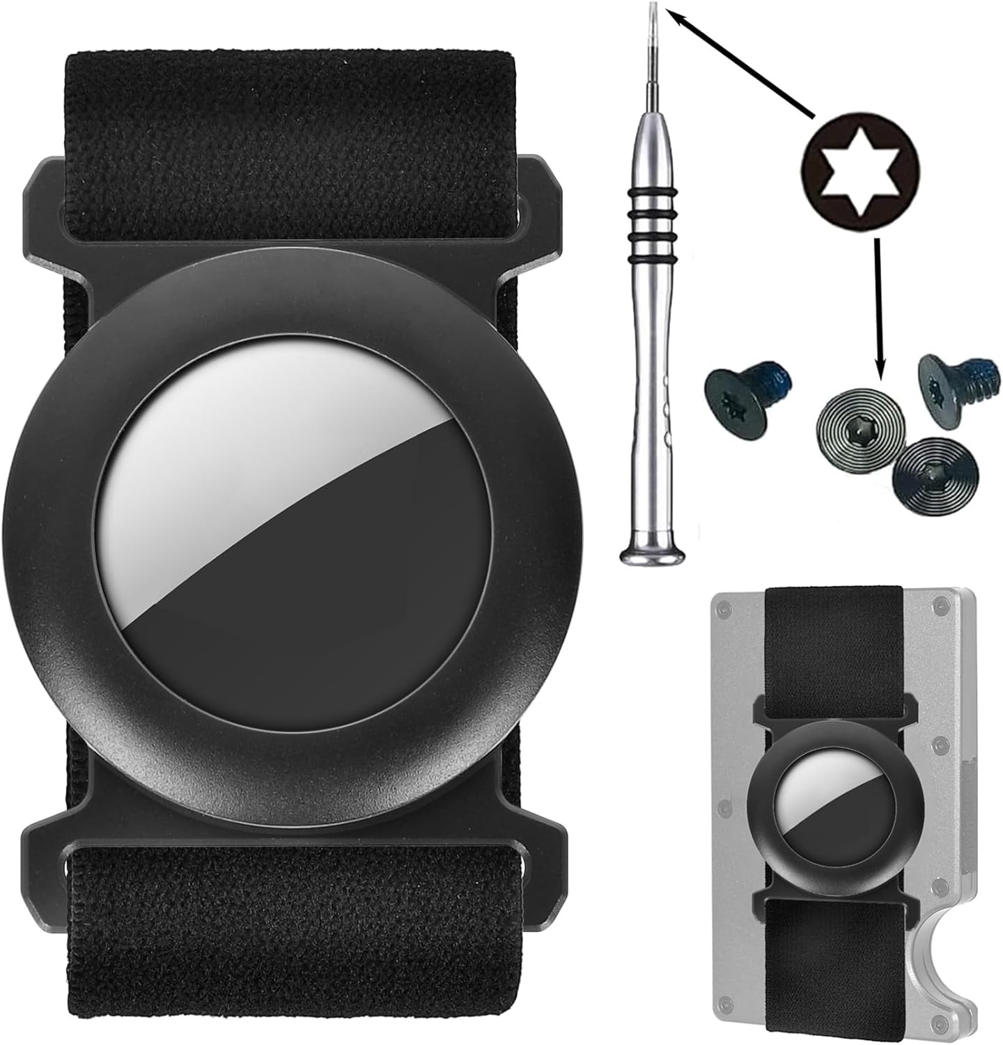 AirTag Holder for Slim Wallet - Metal Anti-Theft Card Holder Cash Strap | AirTag Accessory for Metal Wallet (Torx Screws&Big Screwdriver Set)