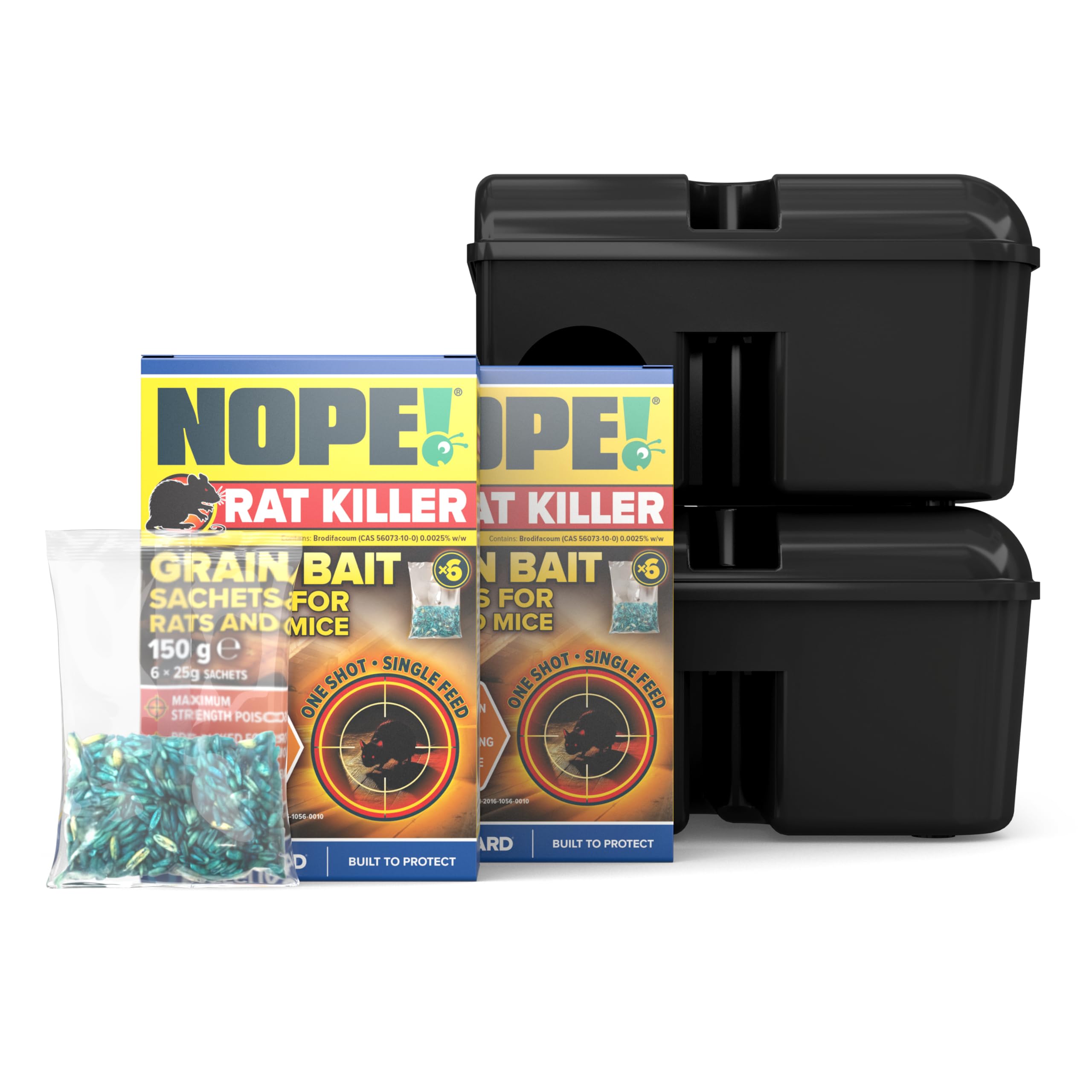 NOPE! Rat Bait Sachets 12 x 25g with Lockable Bait Box & Key – Rat & Mouse Control Grain for Indoor & Outdoor Use