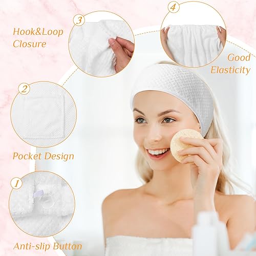 Miniatura 3 de Kinlop Juego de 4 toallas de baño para mujer con bolsillo con diadema de spa facial, juego de bata de spa con cierre ajustable, parte superior