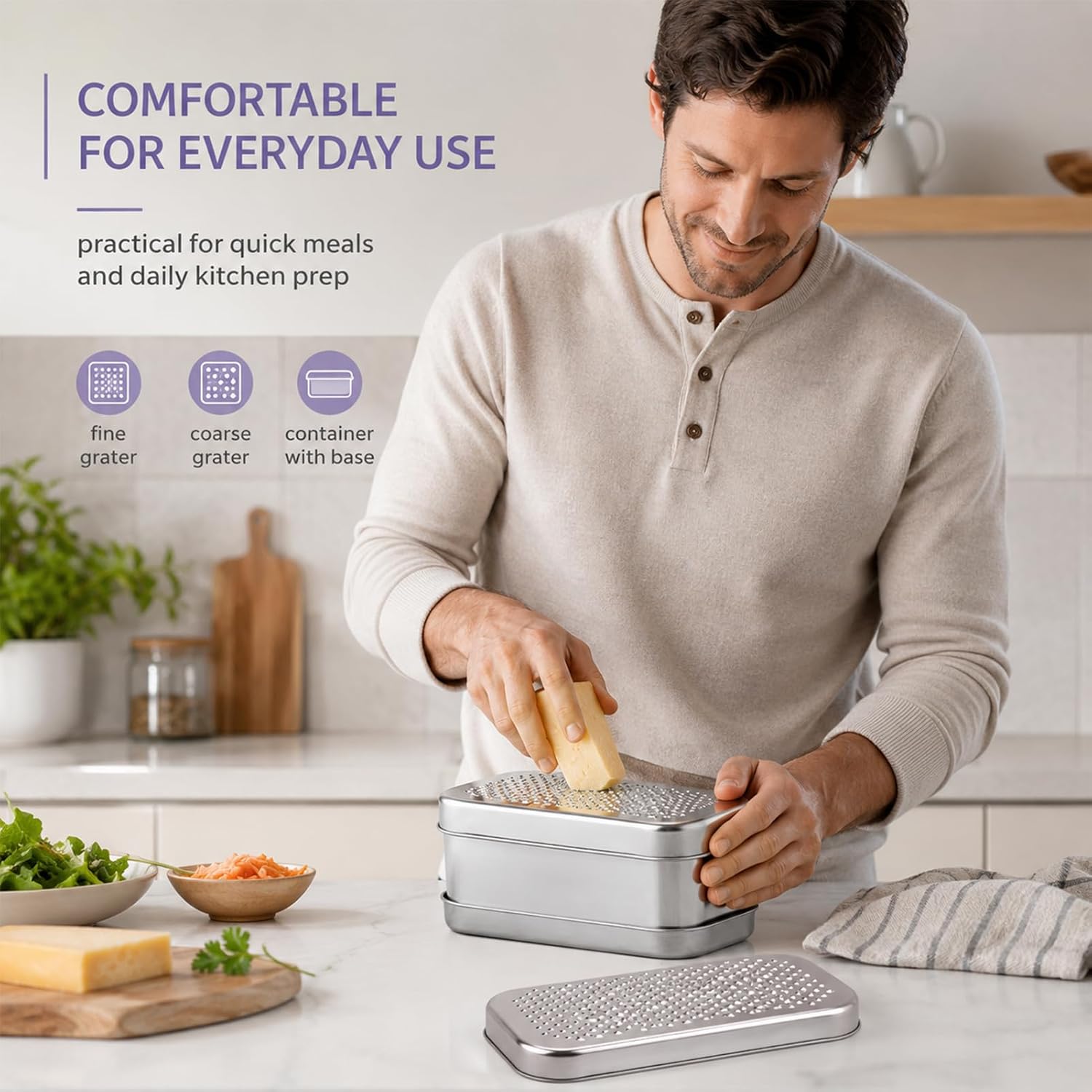 Cheese Grater With Container For Hard Parmesan,Ginger,Butter Etc(White)