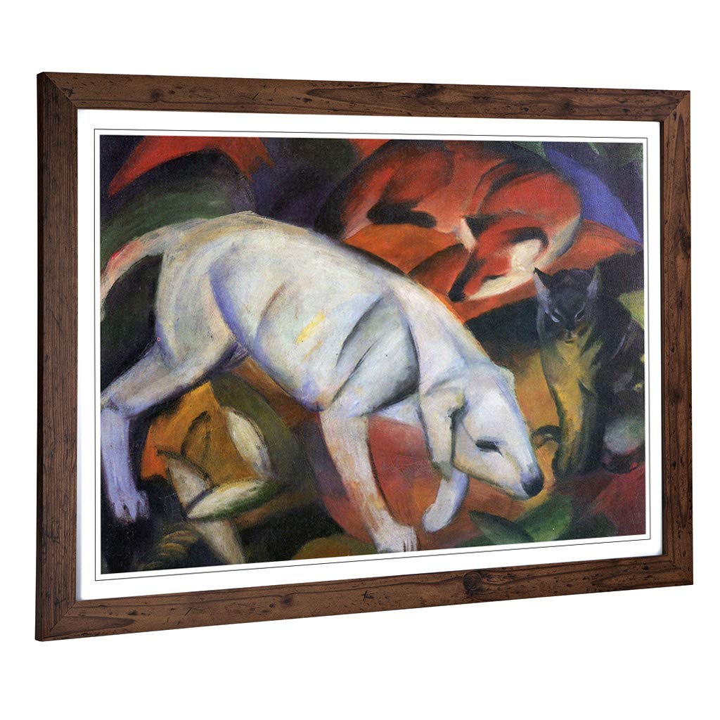 Big Box Art Framed Print of Franz Marc Dog, Cat and Fox Design | Wall Art Picture | Home Decor for Kitchen, Living, Dining Room, Bedroom, Hallway, Office, Walnut, A2 / 24.5x18 Inch / 62x45cm