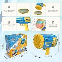 Vista 7 de Pistola de burbujas mejorada, pistola de burbujas de bazuca con 69 agujeros para hacer burbujas de boda, fiesta al aire libre para niños (azul 1)