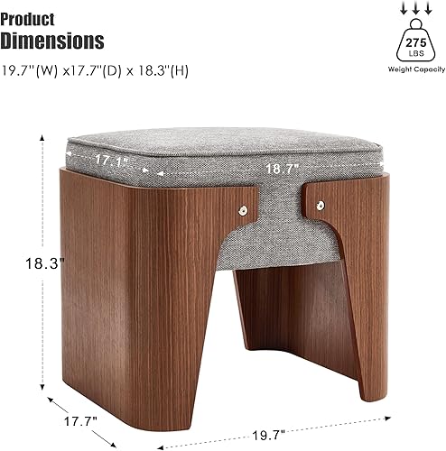 Miniatura 9 de ONEVOG Taburetes pequeños otomanos cuadrados para sala de estar/dormitorio/sofá/silla decorativa, puf otomano de madera resistente y suave con Gris