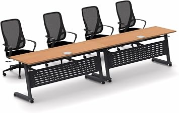Tables Training Meeting Seminar Classroom Model 9093 6pc Beech Folding Industrial Caster Z-Base. Tables Connect. Modesty Panel, Shelf, Power + USB Outlet. Seating Included.