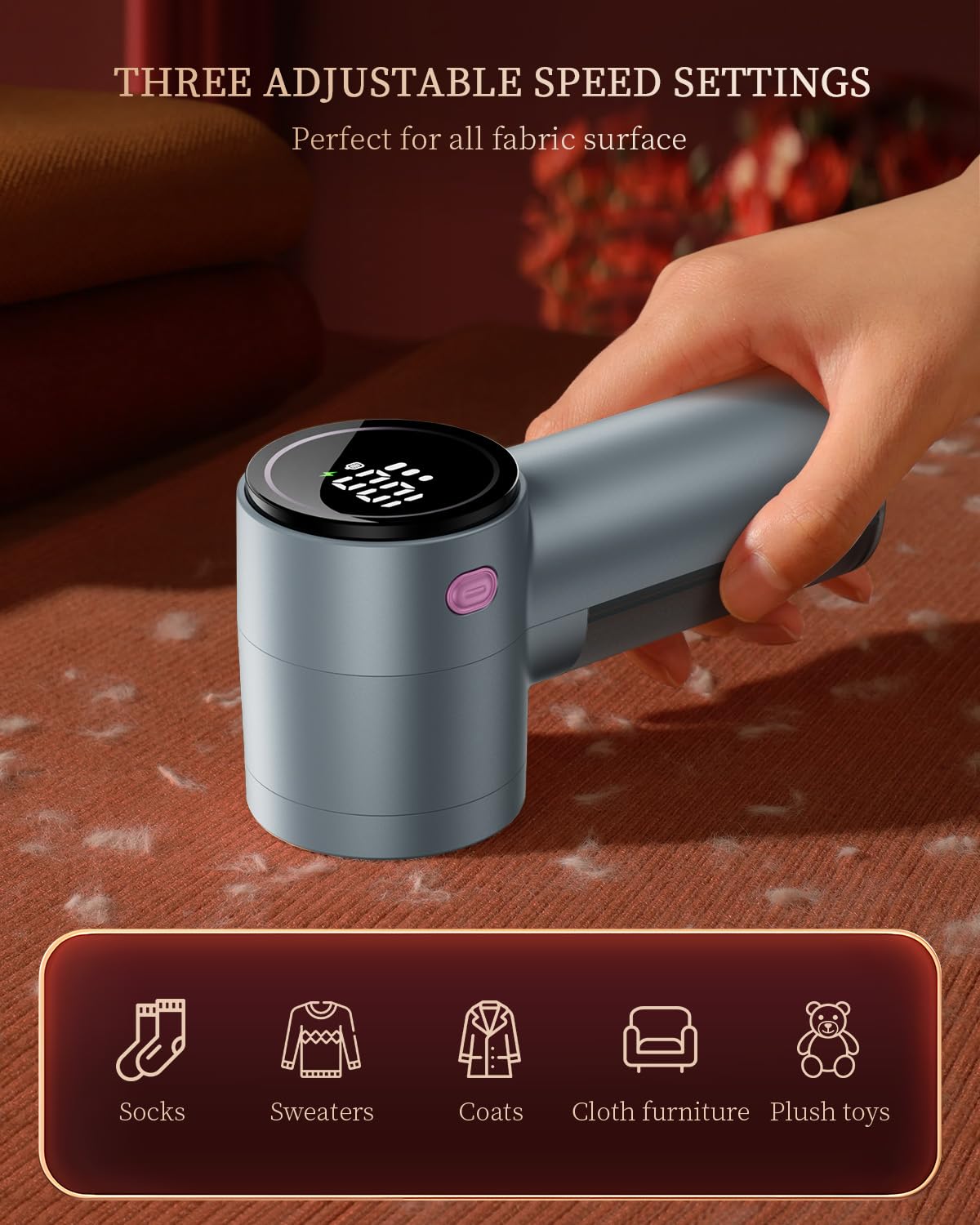 Afeitadora de tela, afeitadora de pelusa recargable con pantalla digital, afeitadora de suéter de 3 velocidades con cuchillas de 6 hojas, removedor de pelusa eléctrico portátil para quitar bolitas