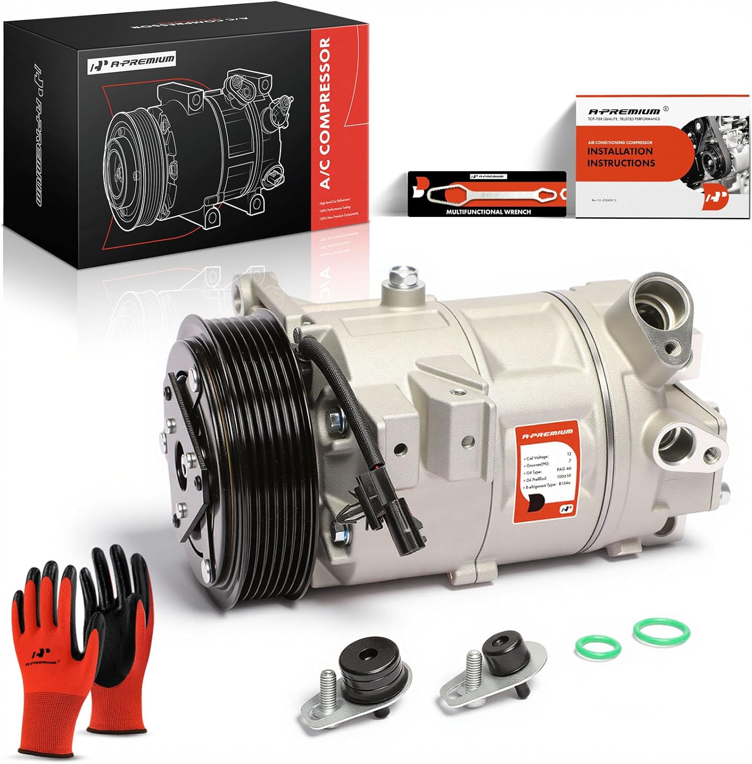 A-Premium Air Conditioner AC Compressor with Clutch Compatible with Nissan Altima (S Model) 3.5L 2013-2015, Altima (SR Model) 3.5L 2016-2017, VQ35DE