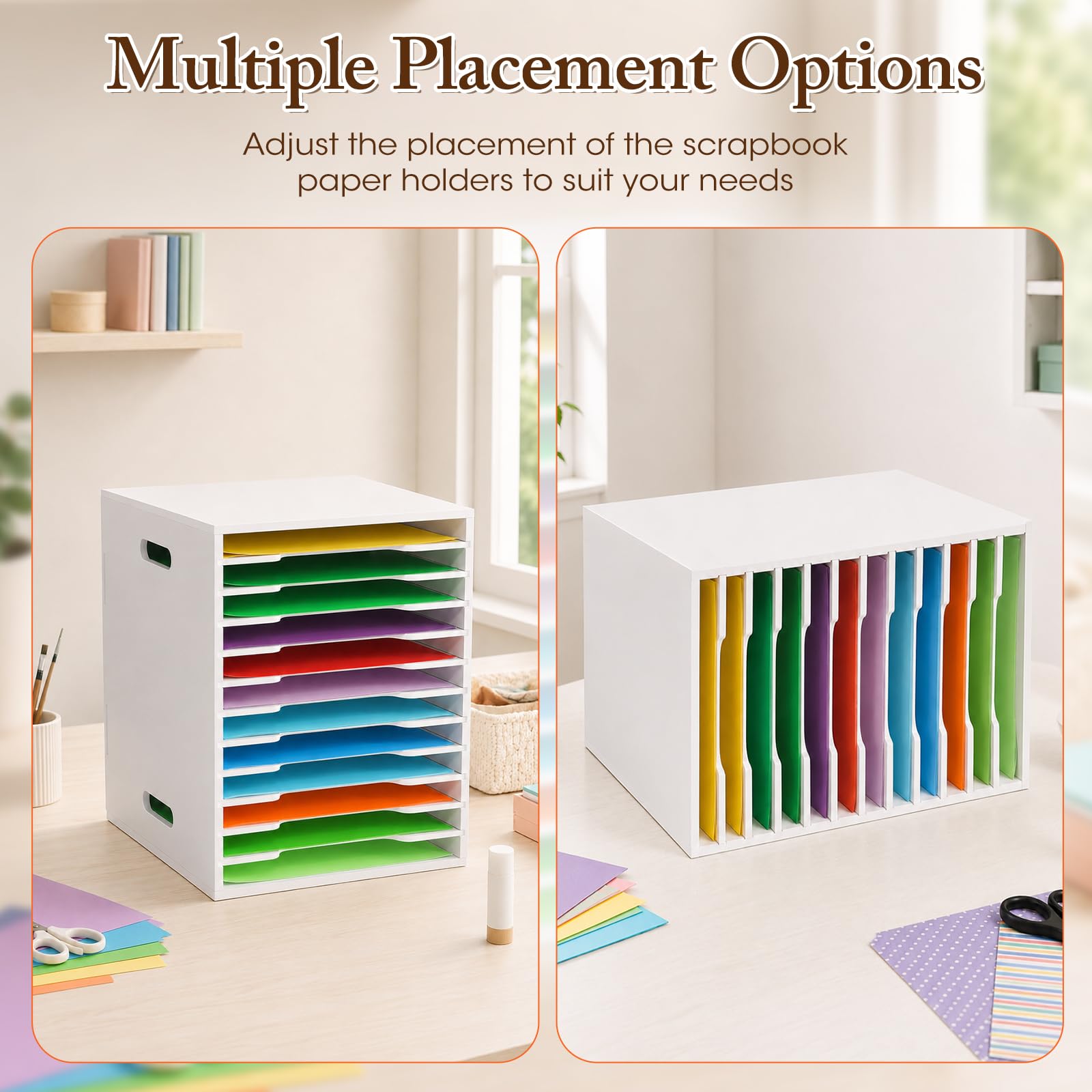 SANFURNEY Scrapbook-Papier-Organizer mit 12 Ebenen, 21,6 x 27,9 cm, Schreibtisch-Organizer mit verstellbaren Regalen, stapelbare Scrapbook-Papieraufbewahrung für Sammelalben, Karton für Zuhause, Büro