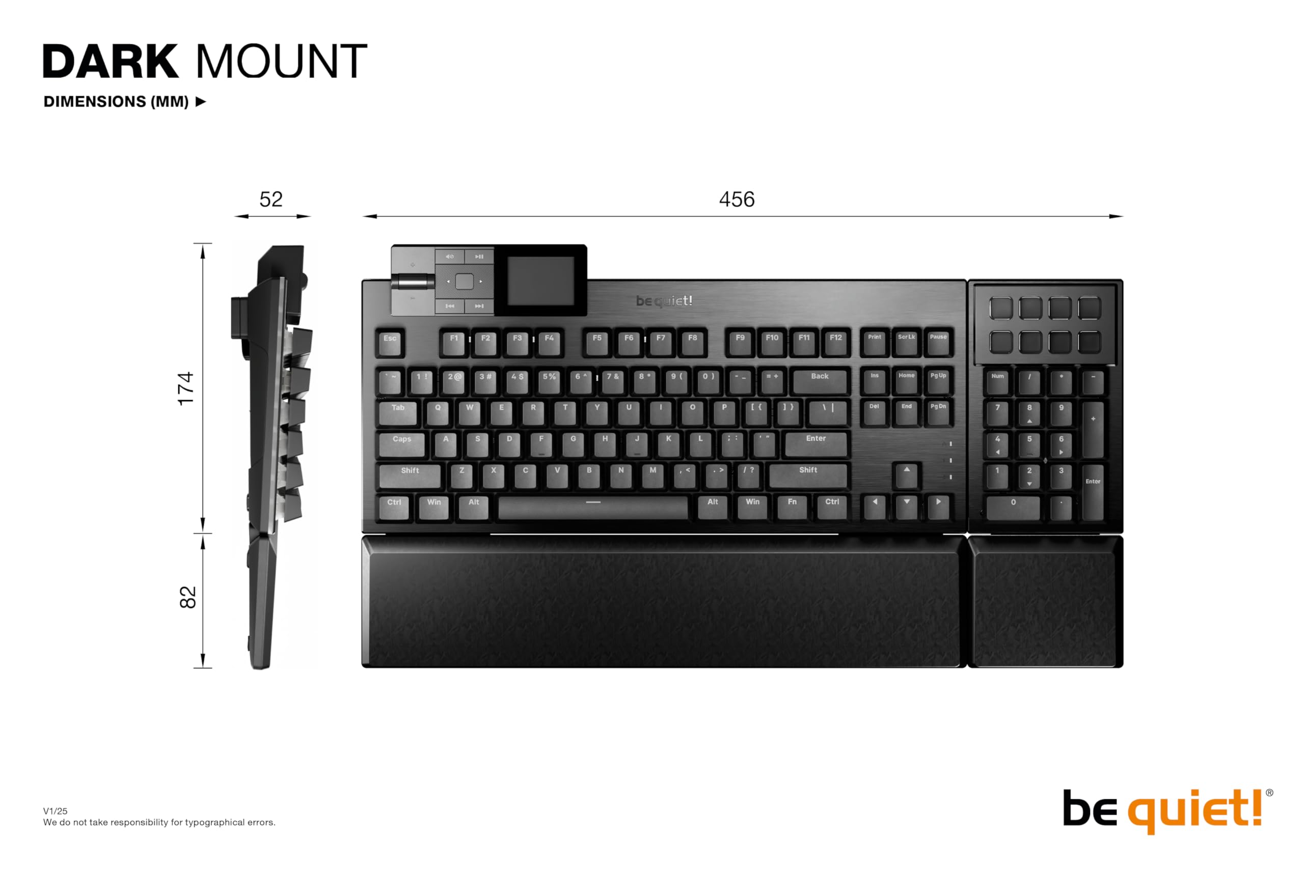 be quiet! Tastiera meccanica a montaggio scuro | Lineare | Interruttori silenziosi lubrificati sostituibili a caldo | Numpad rimovibile e dock multimediale | Tasti ARGB programmabili | Keycaps PBT