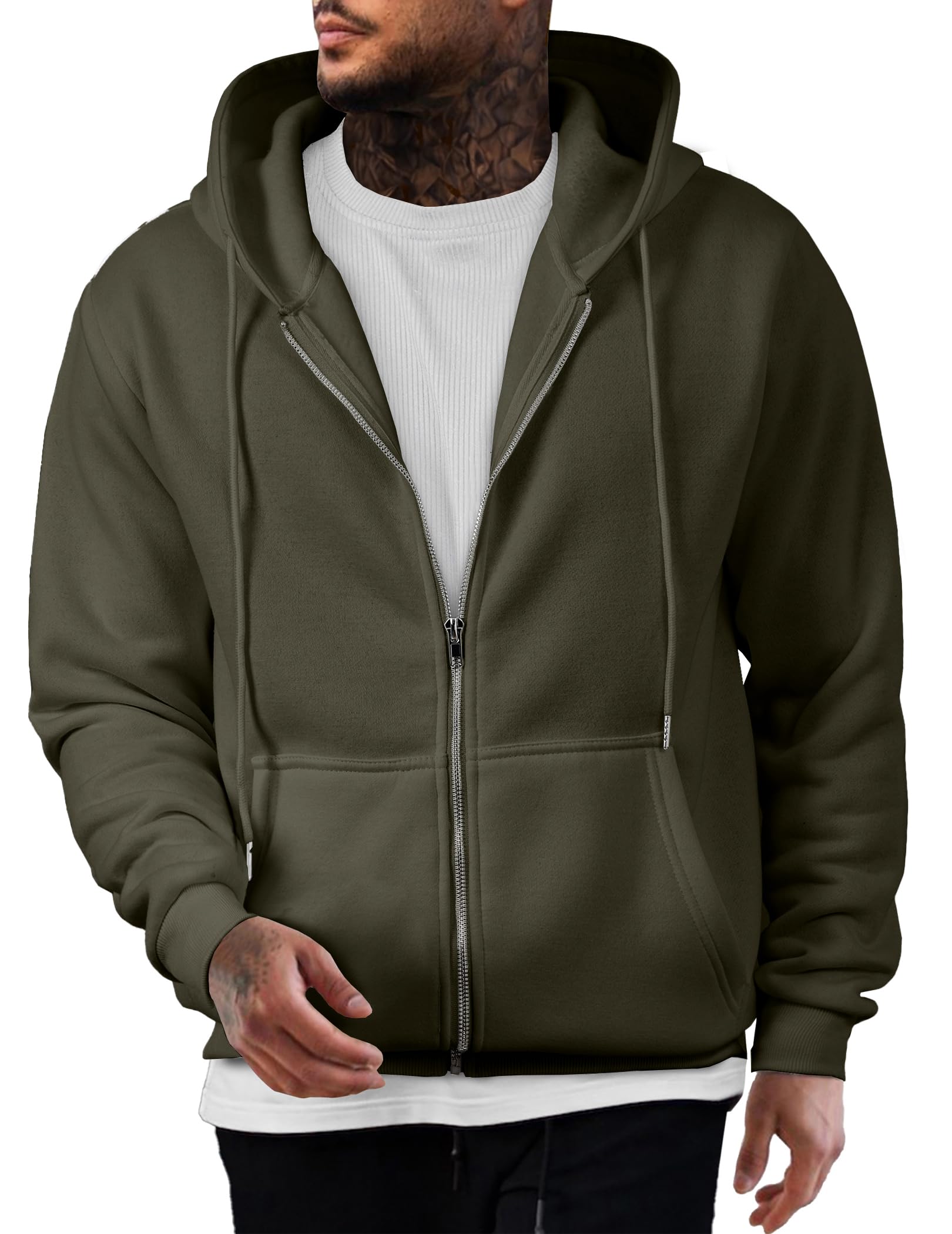 JMIERR Hoodie Herren Einfarbig Baumwolle mit Reißverschluss Pullover Langarm Sweatjacke Kapuzenpullover Sweatshirt,Dunkelgrün M