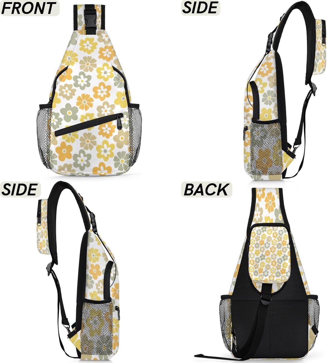 Daisy Fresh Flowers Sling Backpack for Women Men Waterproof Antitheft Chest Bag Lightweight Travel Crossbody Shoulder Bag for Shopping Outdoor Leisure Sports Mountaineering Riding