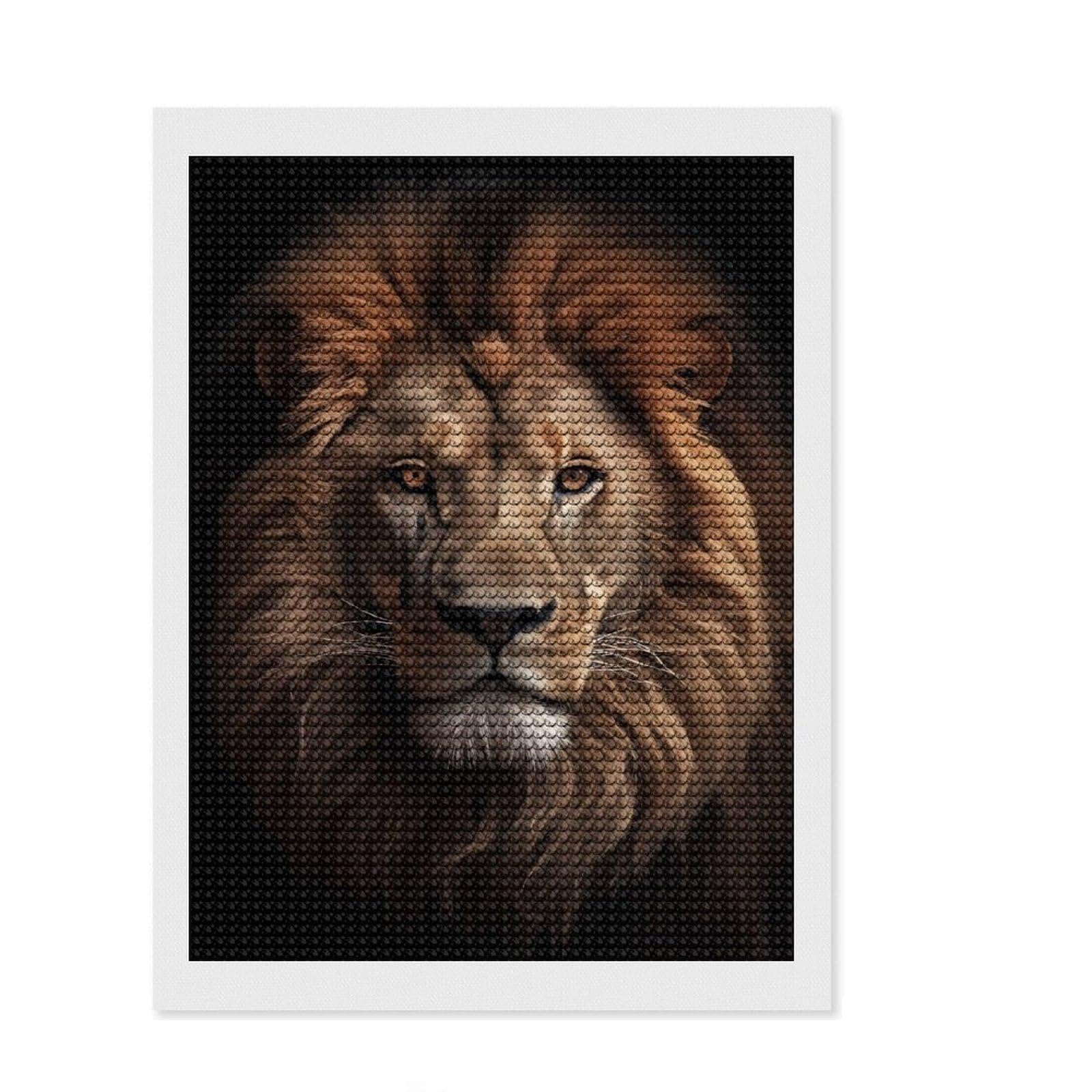 Junmoney Lion Face Head Diamond Art Kit 12"x16", with Tool Kit, Easy to Enjoy, Bedroom Decor, Christmas Gift, Pleasing Wall Art Project