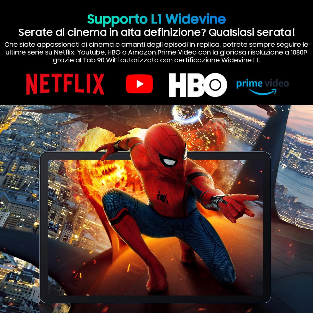 Blackview Android 14 Tablet 11 Pollici Neflix 1080P, Tab 90 WiFi Widevine L1,12GB+128GB,T606,8200mAh,10W PD,5G WiFi,13MP+8MP,2 Smart-K Speaker/OTG/GPS/BT5/Gaming Tablet