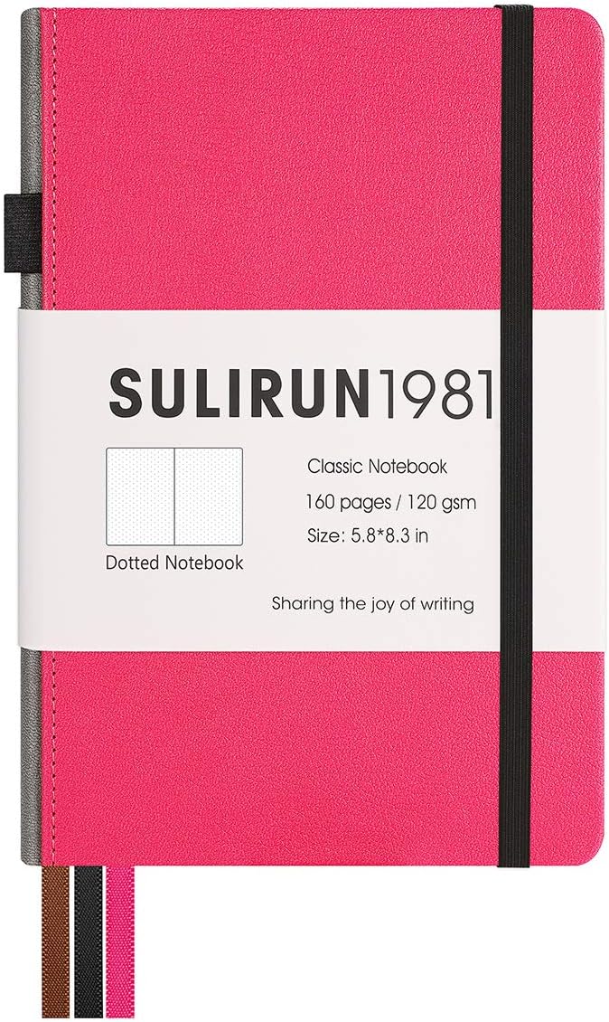 Journal Notebook,Classic A5 PU Faux Leather Cover, Thick Paper With Inner Pocket,Suitable For School Office Supplies,5.8 X 8.3 Inches,160 Pages (Rose Red, Dotted)