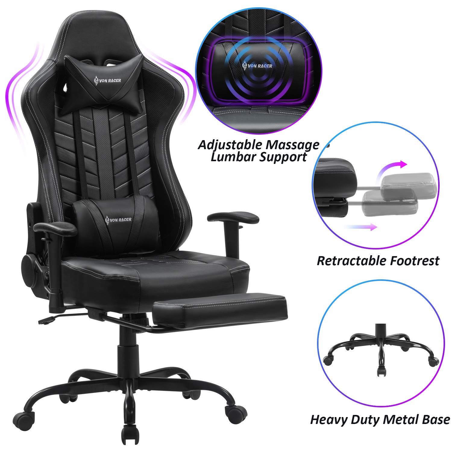 Buy VON RACER Massage Gaming Chair with Footrest Racing Computer Desk
