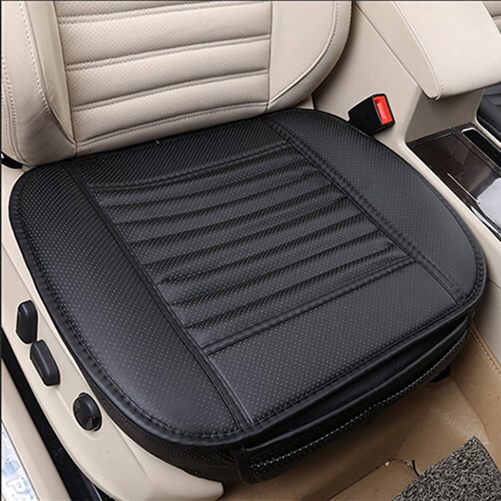 LIUNIAN 2 Pezzi Traspirante Cuscino del Sedile Auto in Pelle Copertura di sede dell'automobile con Carbone di bambù Attivo Universale seggiolino Auto Mat Coppia Anteriore, Nero