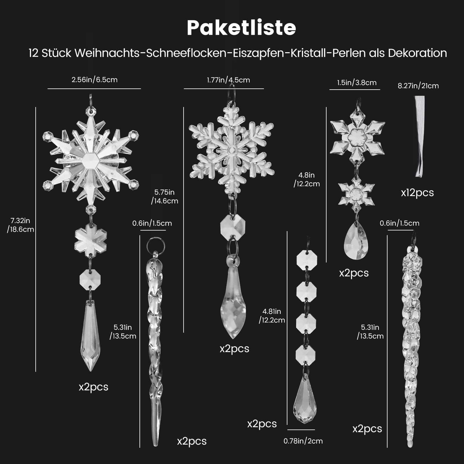 MSQ Lot de 12 décorations de Noël en Forme de et Flocons de Neige Acrylique