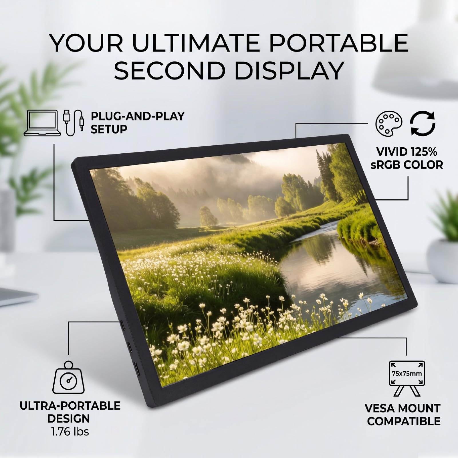 XUMIUZIY Monitor Portatile da 15,6 Pollici, Secondo Schermo Esterno FHD USB C con Supporto Regolabile Altoparlanti Montabili VESA, per Laptop Desktop Switch Gaming Travel