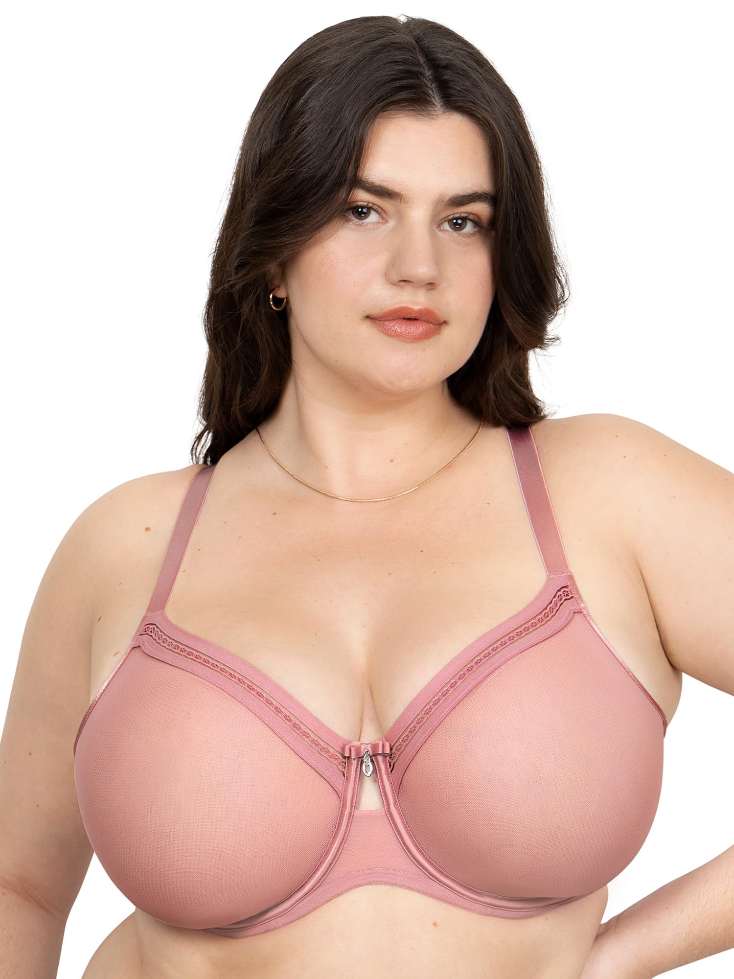 Curvy Couture Women's Wisteria Sheer Mesh Unlined Underwire Bra, 42D