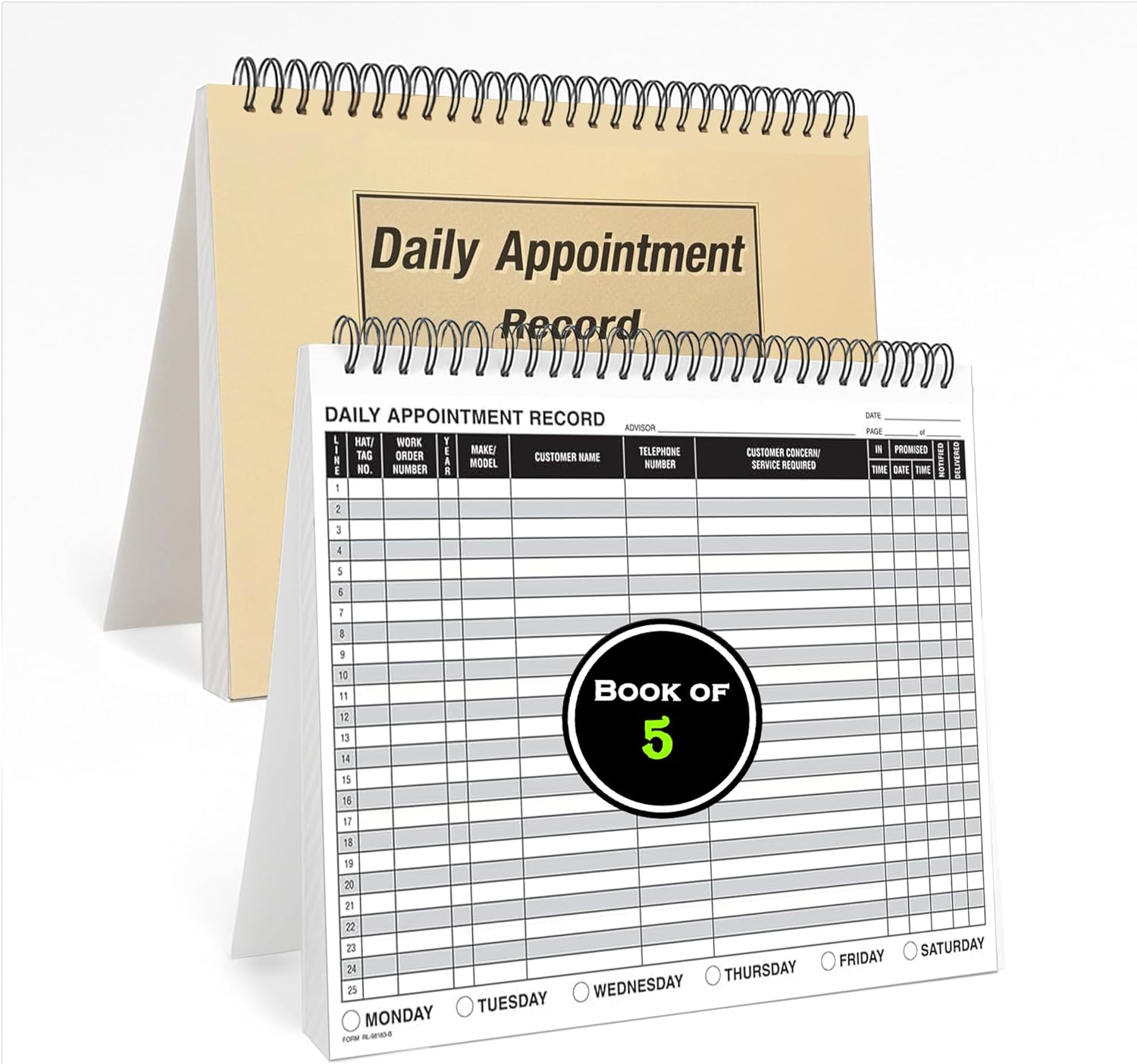 MICRO TEC Daily Appointment Record Log Books – 8.5" × 11" Spiral Bound Planner – Durable 90# Paper Notebook for Auto Repair Shops, Service Advisors & Daily Tracking - 100 Pages/Book (Book of 5)