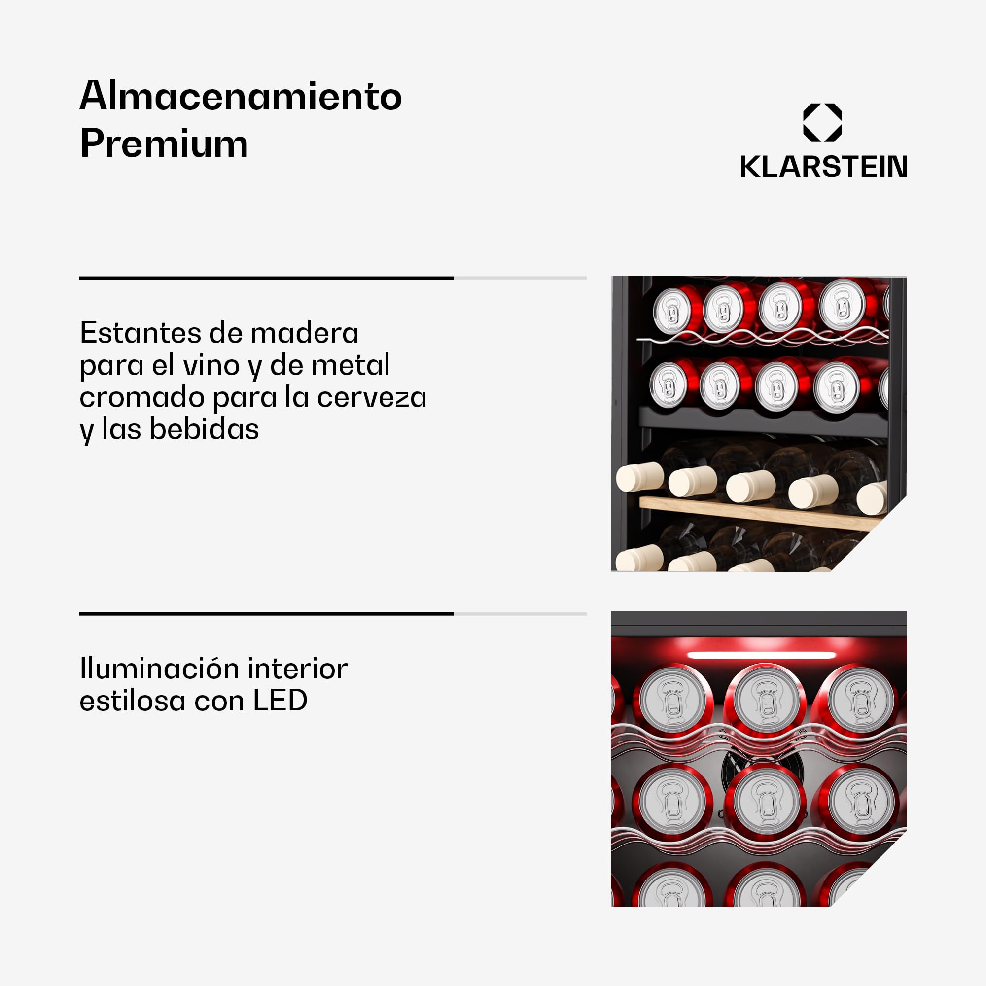 Klarstein Bovella 55 duo+ vinoteca - 55 botellas, 2 zonas, 5-18°c, control táctil, iluminación led, protección uv, independiente, nevera vinos